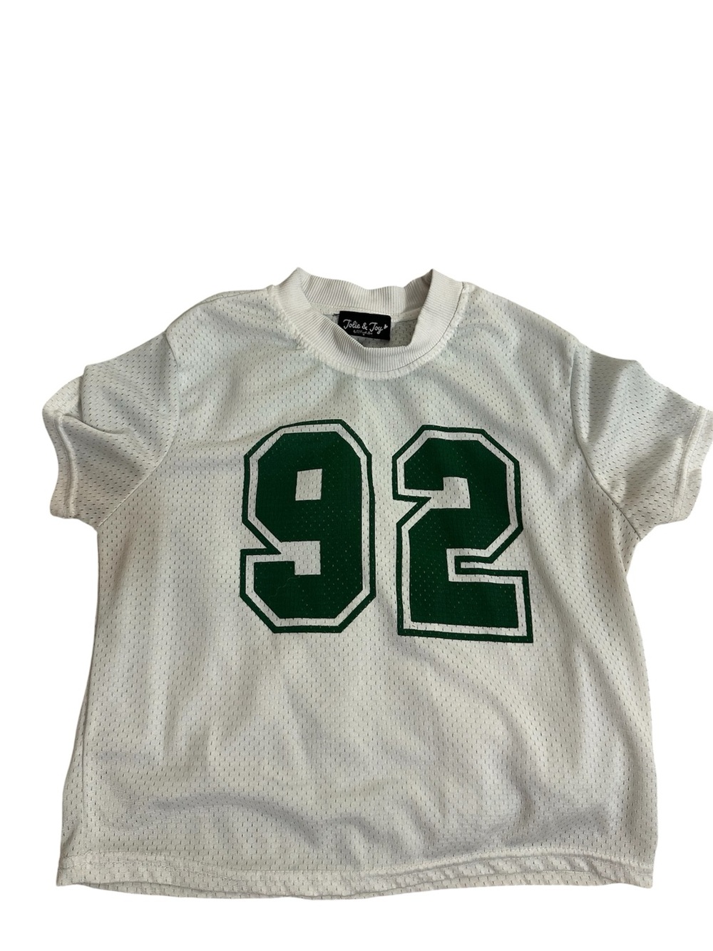 White Mesh Jersey Tee with Green '92' Graphic